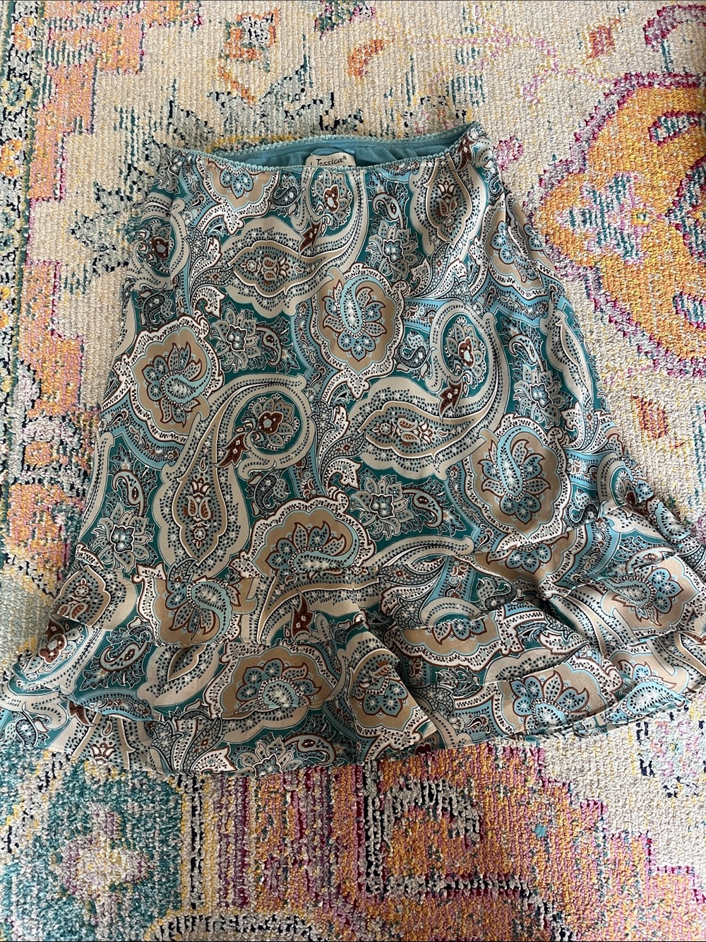 Vintage Y2K blue paisley ruffle midi skirt
